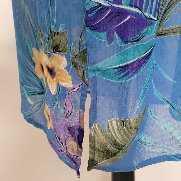 Susan Graver Style Size XL Button Front Sheer Tropical Crinkle Chiffon Tunic Top - Picture 6 of 15